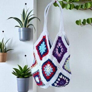 Handmade Colorful Granny Square Crochet Bag – Shoulder Bag Boho Hippie Chic